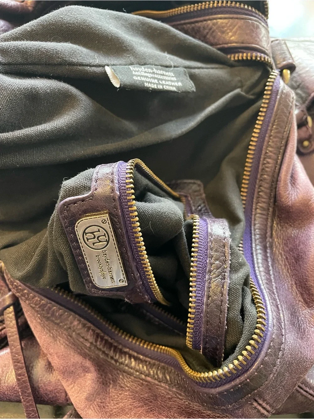 Plum Leather Satchel with Brass Accent Hardware